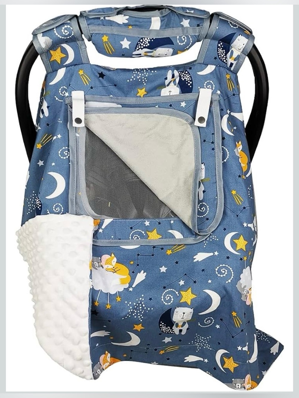 Blue Moon & Stars Baby Car Seat Cover with Peekaboo Window